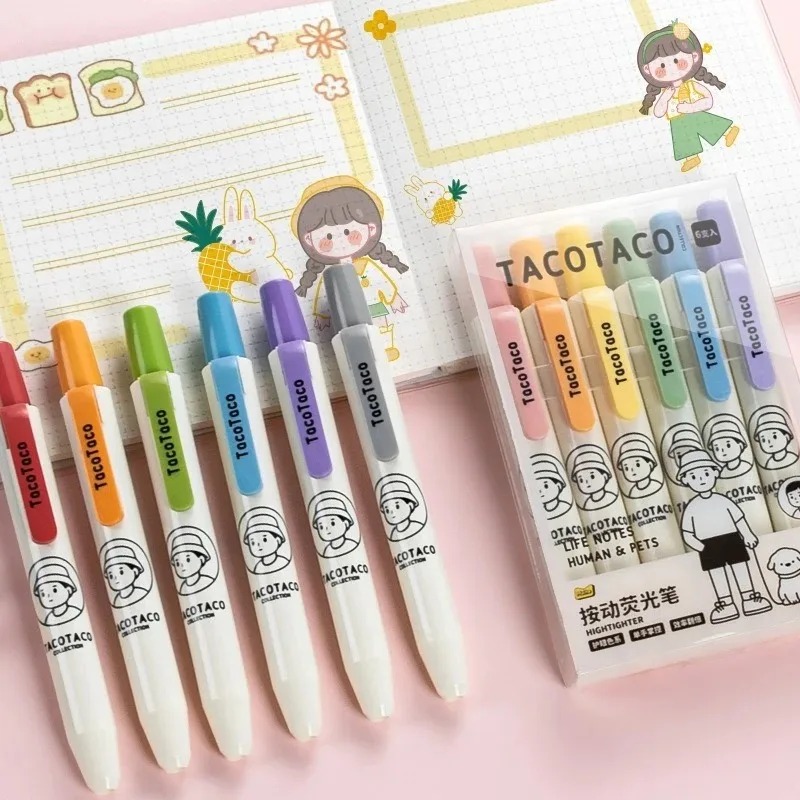 6Pcs/set Pastel Color Macaron  - Pastel Highlighter Set Double Ended ulasan dan harga