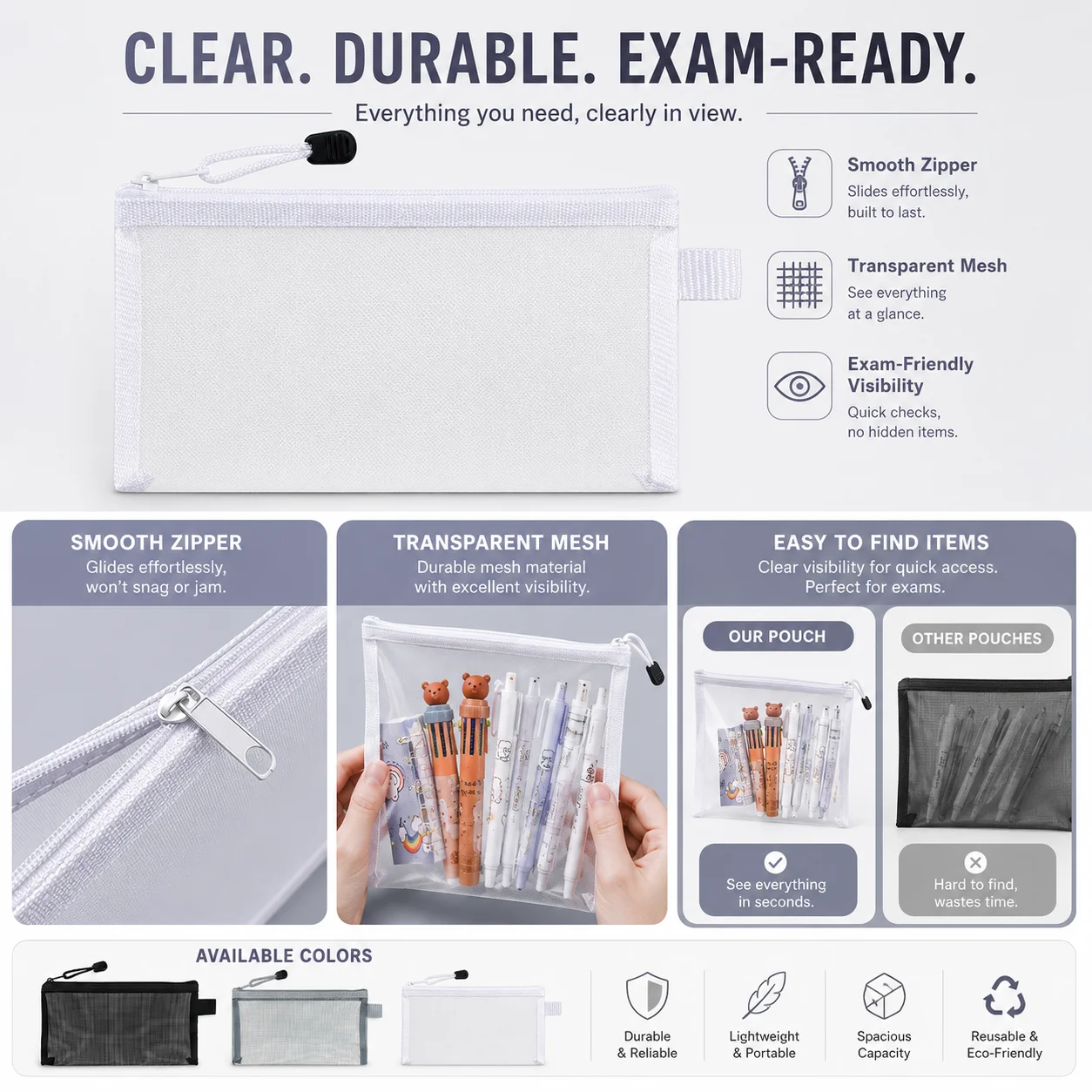 Transparent Mesh Pen Bag, Clea - Clear Mesh Pencil Pouch For Exam ulasan dan harga