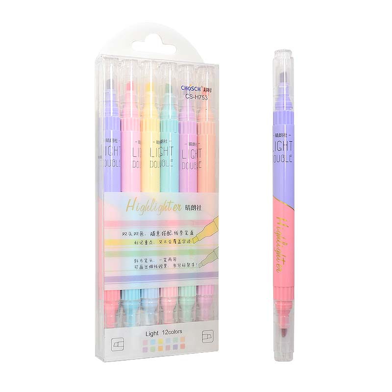6 PCS Double Tip Highlighter P - Pastel Highlighter Set Double Ended ulasan dan harga