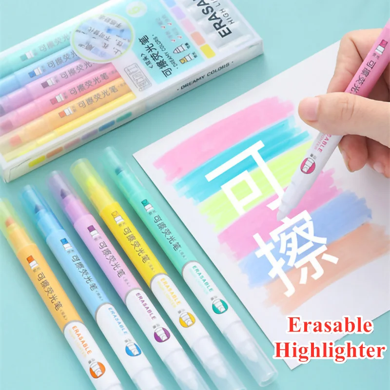 6 Colors Erasable Highlighters - Pastel Highlighter Set Double Ended ulasan dan harga