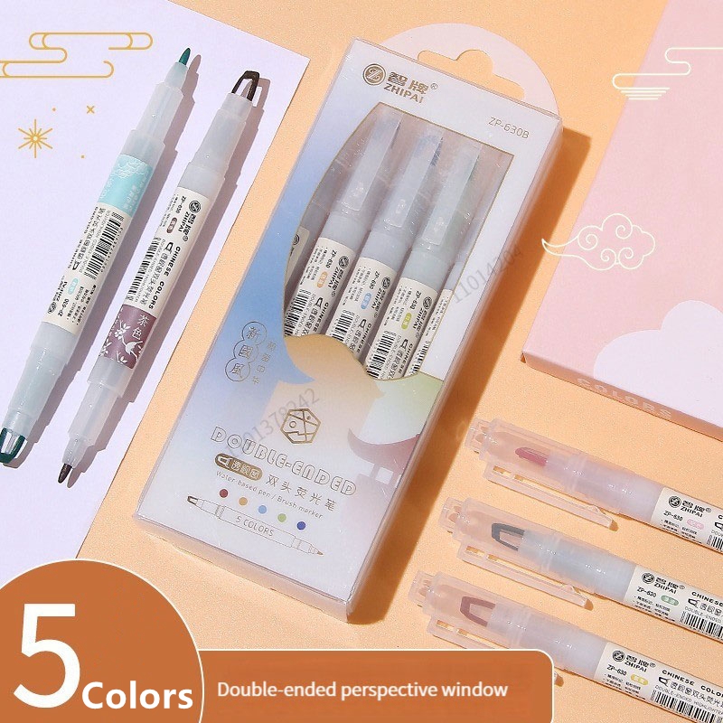 5pcs/set Double Tip Highlighte - Pastel Highlighter Set Double Ended ulasan dan harga