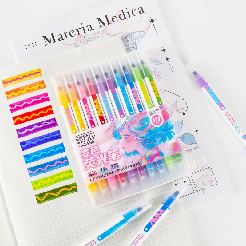 10pcs Double-ended Magic Color - Pastel Highlighter Set Double Ended ulasan dan harga