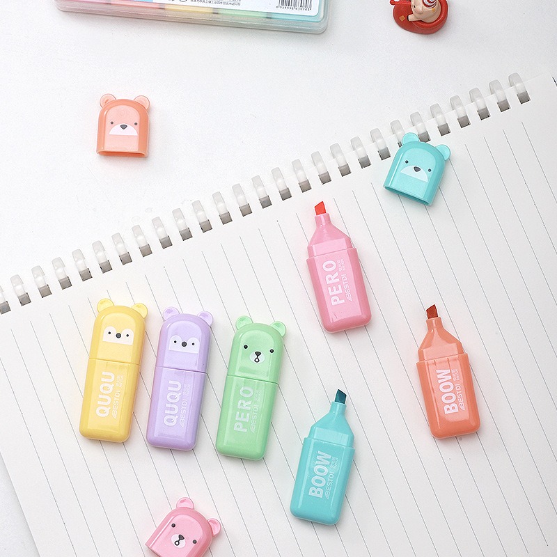 4/6/12 Pcs Kawaii Bear Highlig - Pastel Highlighter Set Double Ended ulasan dan harga