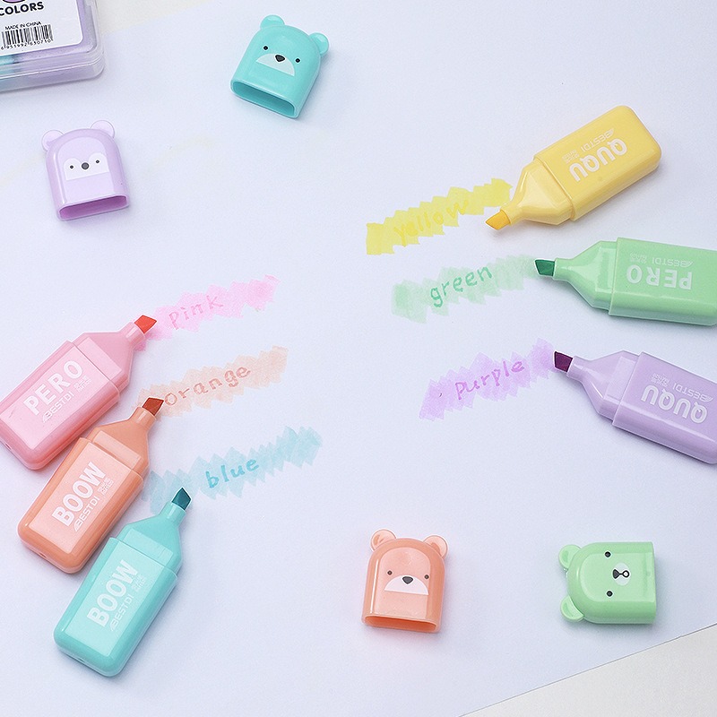 4/6/12 Pcs Kawaii Bear Highlig - Pastel Highlighter Set Double Ended ulasan dan harga