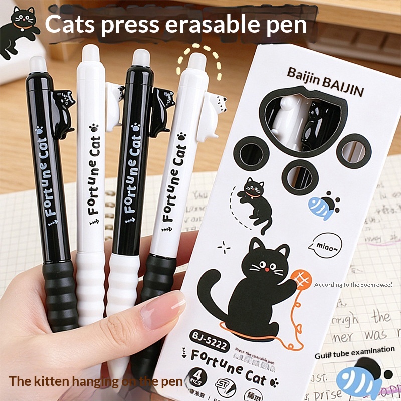 4-Pack Cute Cat Erasable Gel P - Retractable Eraser Pen Click ulasan dan harga