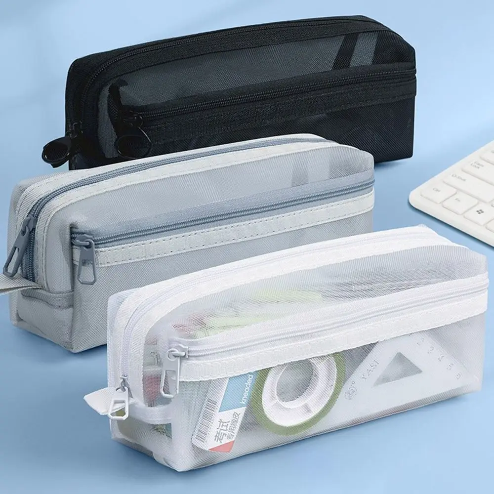 Large Capacity Double-Layer Me - Clear Mesh Pencil Pouch For Exam ulasan dan harga