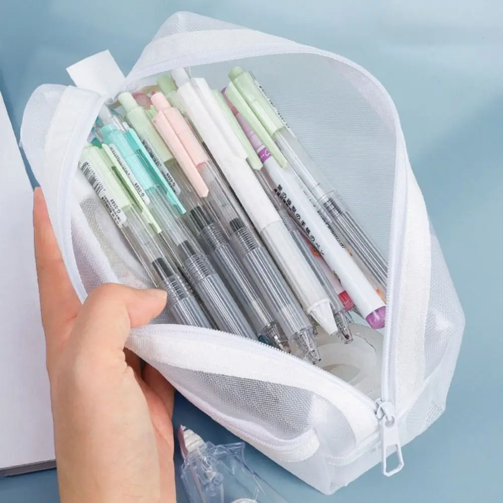 Large Capacity Double-Layer Me - Clear Mesh Pencil Pouch For Exam ulasan dan harga