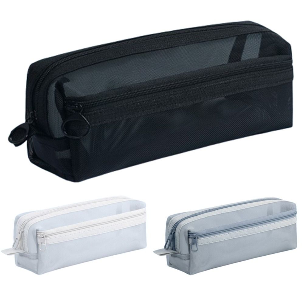 Large Capacity Double-Layer Me - Clear Mesh Pencil Pouch For Exam ulasan dan harga