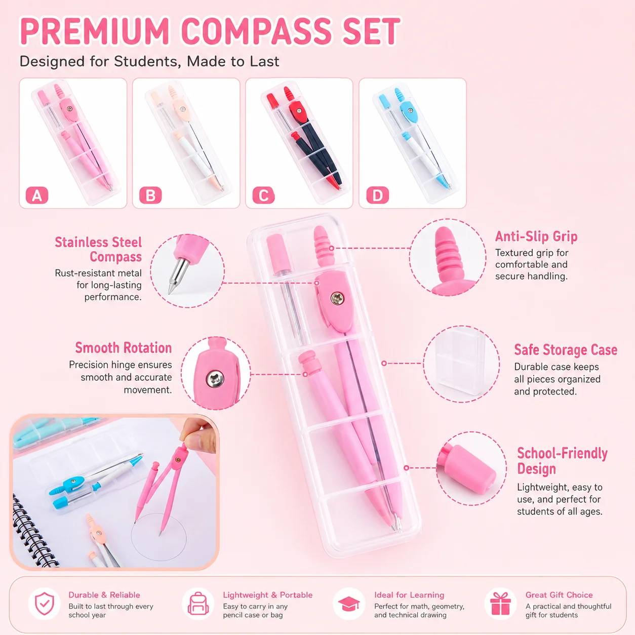 Stainless Steel Compass Set, G - Math Geometry Set With Compass ulasan dan harga