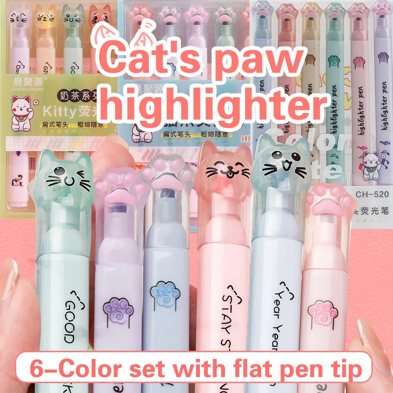 6 pcs/pack Kawaii Cat Claw Pas - Pastel Highlighter Set Double Ended ulasan dan harga