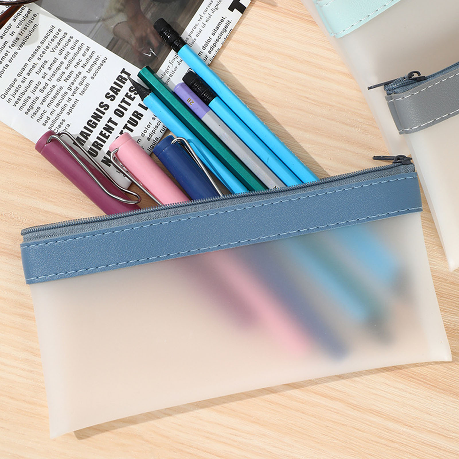 Transparent Frosted Pencil Cas - Aesthetic Large Pencil Case Pouch ulasan dan harga