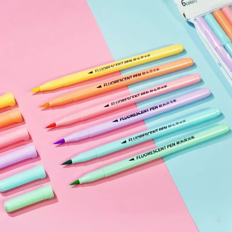 6 colors Soft Brush Fluorescen - Pastel Highlighter Set Double Ended ulasan dan harga