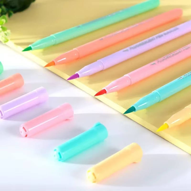 6 colors Soft Brush Fluorescen - Pastel Highlighter Set Double Ended ulasan dan harga