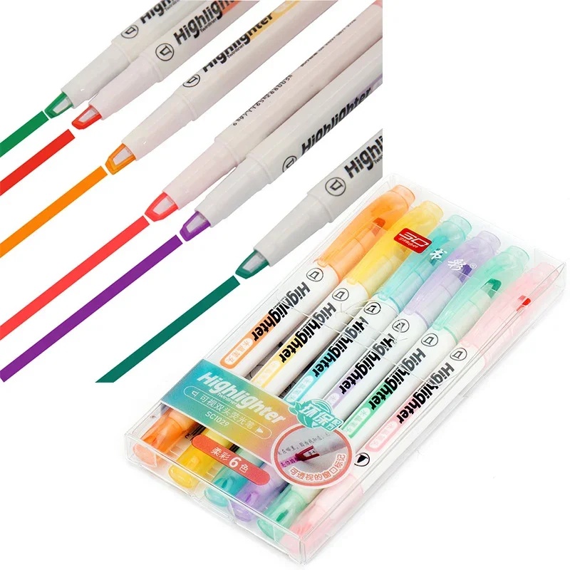 6 Colors/Set Unique Window Tip - Pastel Highlighter Set Double Ended ulasan dan harga