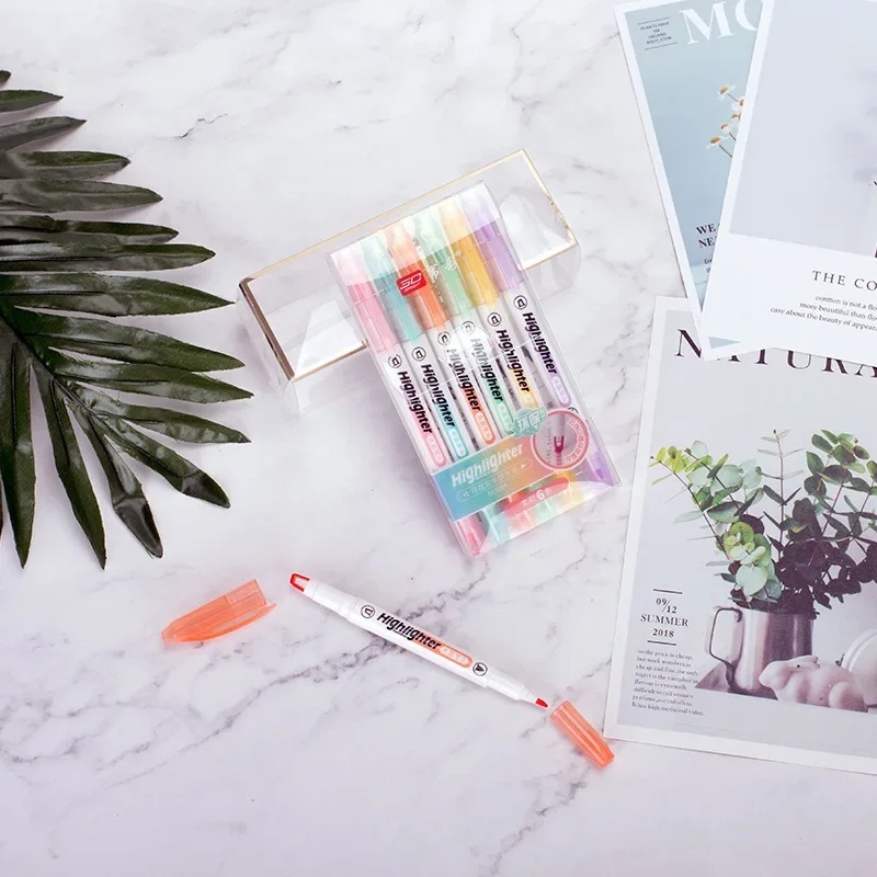 6 Colors/Set Unique Window Tip - Pastel Highlighter Set Double Ended ulasan dan harga