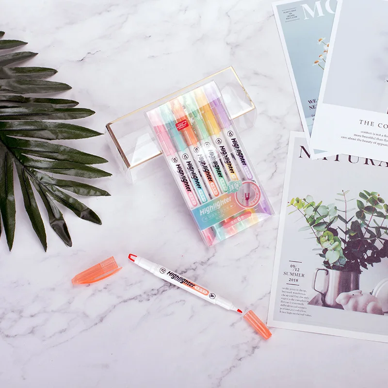 6 Colors/Set Unique Window Tip - Pastel Highlighter Set Double Ended ulasan dan harga
