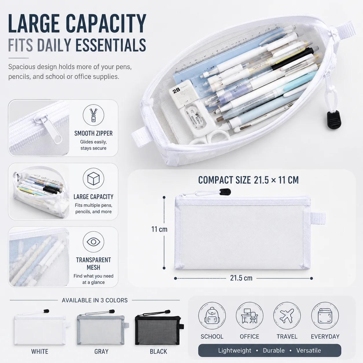 Transparent Mesh Pen Bag, Clea - Clear Mesh Pencil Pouch For Exam ulasan dan harga