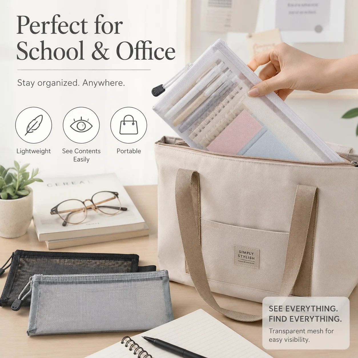 Transparent Mesh Pen Bag, Clea - Clear Mesh Pencil Pouch For Exam ulasan dan harga