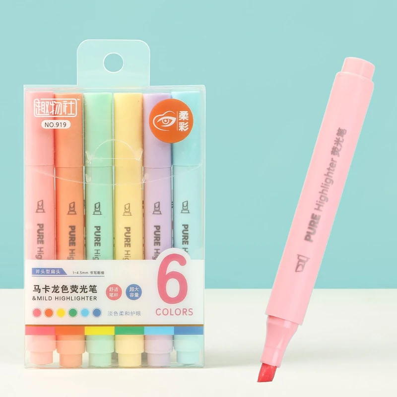 6Pcs/set Pastel Color Macaron  - Pastel Highlighter Set Double Ended ulasan dan harga